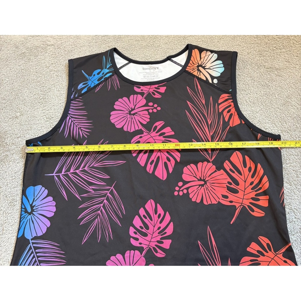 TomboyX Performance Tank L/XL Tropical Floral Athletic Muscle Top Gender Neutral - Picture 5 of 10